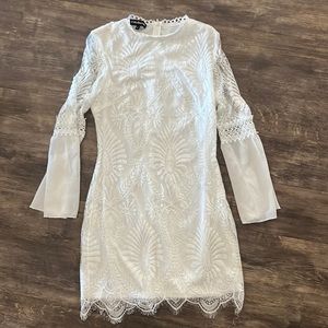 Eilly Bazar Elegant White Lace Long Sleeve Dress Size Large